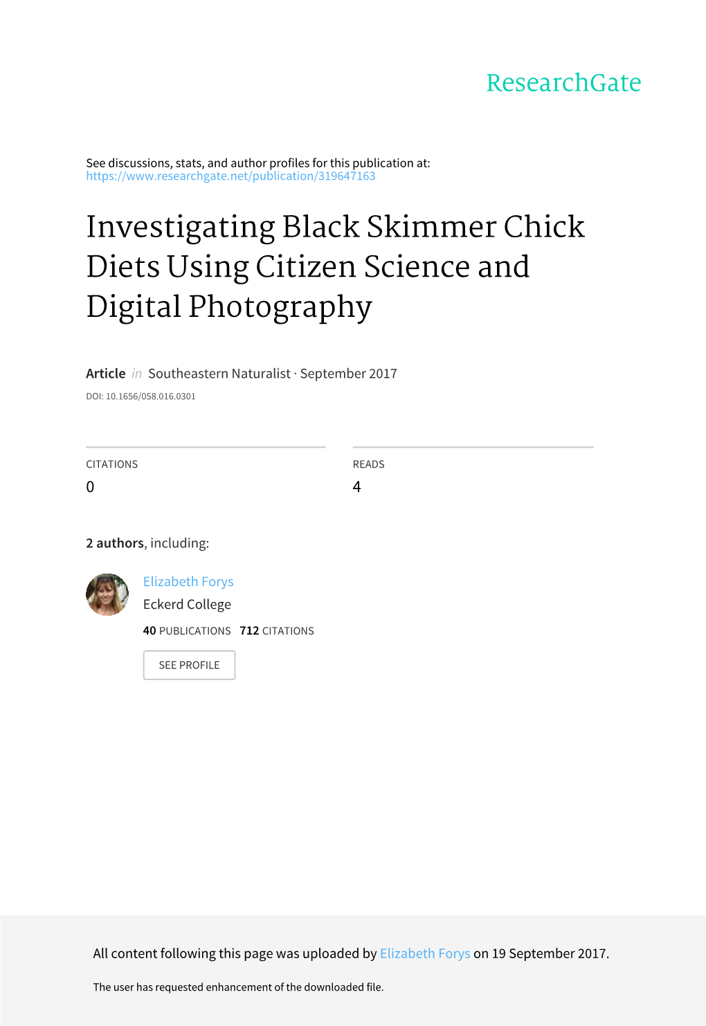 Investigating Black Skimmer Chick Diets Using Citizen Science and Digital Photography