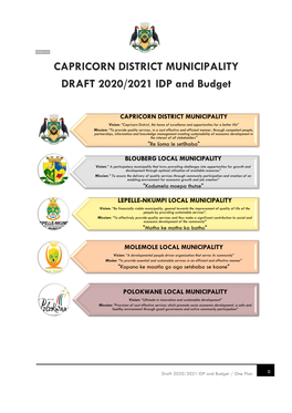 CAPRICORN DISTRICT MUNICIPALITY DRAFT 2020/2021 IDP and Budget