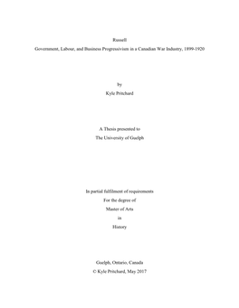 Russell Government, Labour, and Business Progressivism in a Canadian War Industry, 1899-1920