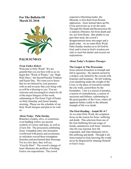 For the Bulletin of March 25, 2018 PALM SUNDAY