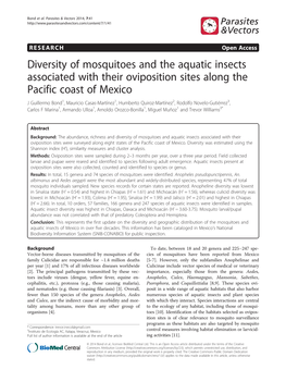 Diversity of Mosquitoes and the Aquatic Insects Associated with Their
