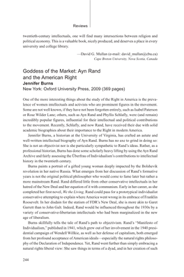 Ayn Rand and the American Right Jennifer Burns New York: Oxford University Press, 2009 (369 Pages)