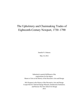 The Upholstery and Chairmaking Trades of Eighteenth-Century Newport, 1730–1790