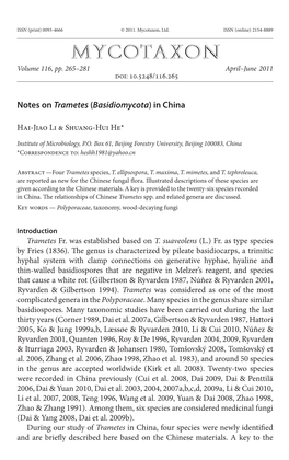 Notes on &lt;I&gt;Trametes&lt;/I&gt; (&lt;I&gt;Basidiomycota&lt;/I&gt;) in China