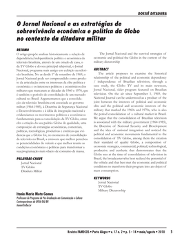 O Jornal Nacional E As Estratégias De Sobrevivência Econômica E Política Da Globo No Contexto Da Ditadura Militar