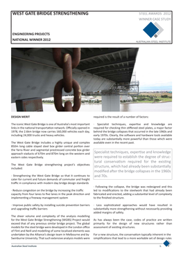 West Gate Bridge Strengthening Steel Awards 2012 Winner Case Study