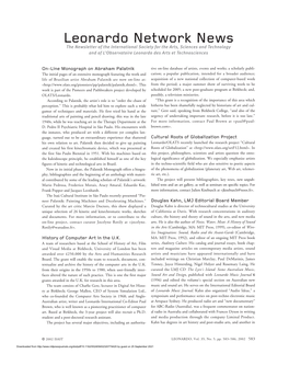 Leonardo Network News the Newsletter of the International Society for the Arts, Sciences and Technology and of L’Observatoire Leonardo Des Arts Et Technosciences