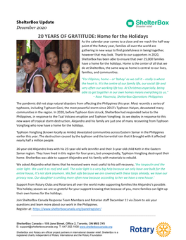 20 YEARS of GRATITUDE: Home for the Holidays