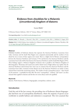 Evidence from Checklists for a Holarctic (Circumboreal) Kingdom of Diatoms