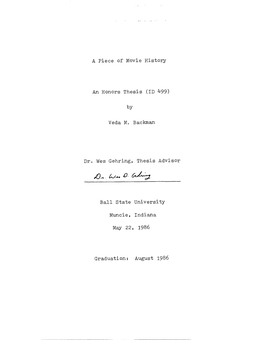 A Piece of Movie History an Honors Thesis (ID