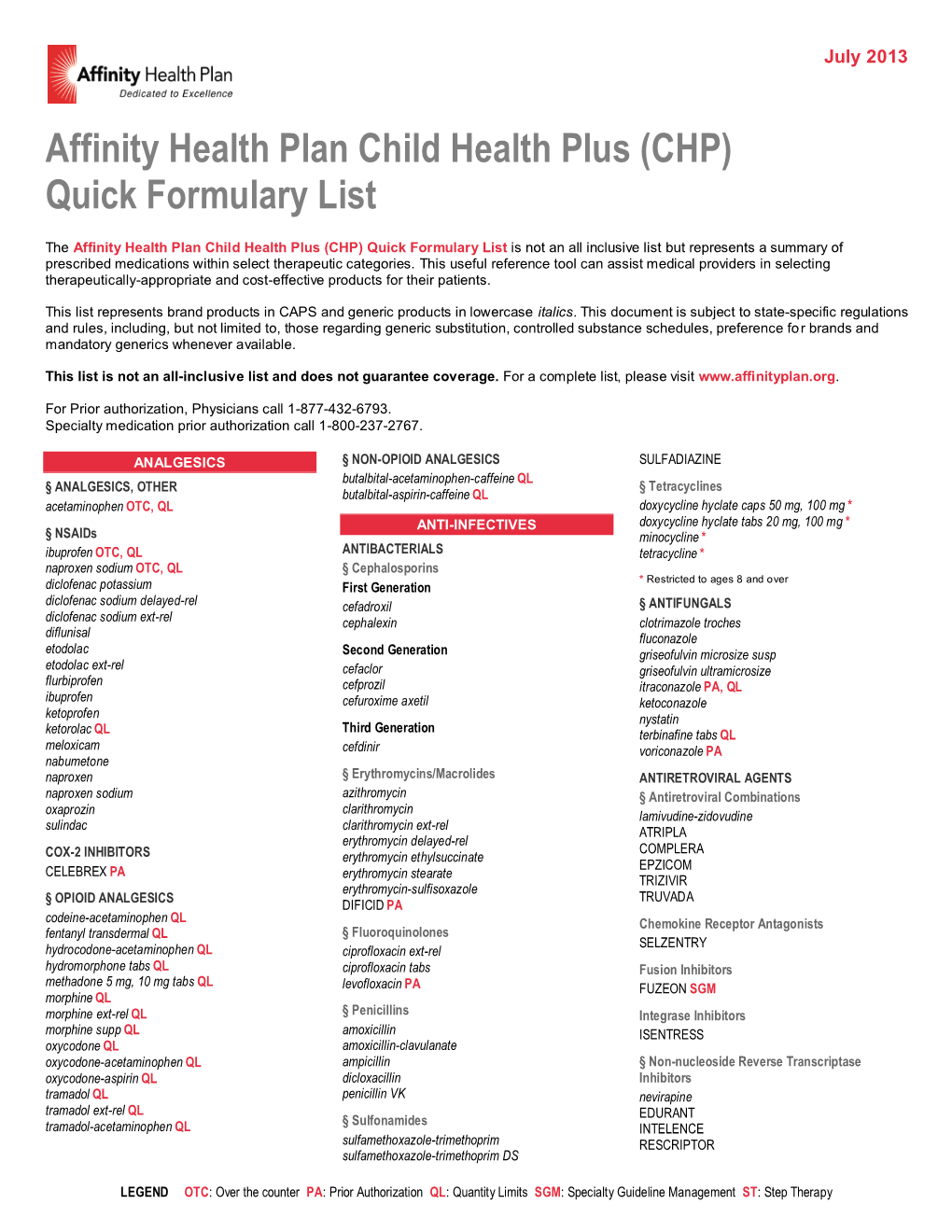 Affinity Health Plan Child Health Plus (CHP) Quick Formulary List