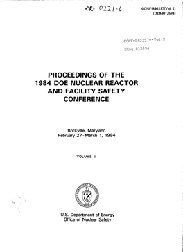 Proceedings of the 1984 Doe Nuclear Reactor and Facility Safety Conference