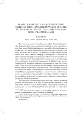 Traffic Across the Cilician Frontier in the Ninth and Tenth Centuries: Movement of People Between Byzantium and the Islamic Near East in the Early Middle Ages