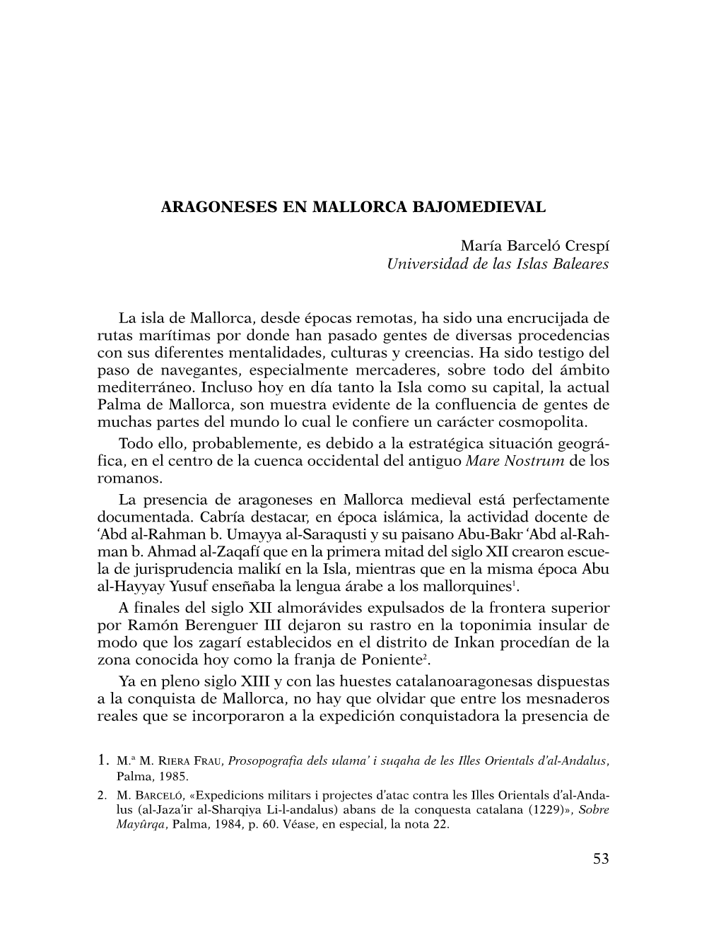 ARAGONESES EN MALLORCA BAJOMEDIEVAL María Barceló
