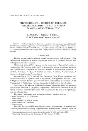 Phytochemical Studies of the Moss Species Plagiomnium Elatum and Plagiomnium Cuspidatum