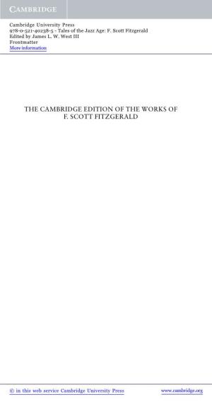 The Cambridge Edition of the Works of F. Scott Fitzgerald
