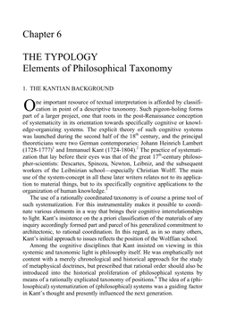 Chapter 6 the TYPOLOGY Elements of Philosophical Taxonomy