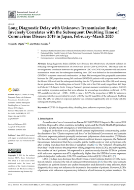 Long Diagnostic Delay with Unknown Transmission Route Inversely Correlates with the Subsequent Doubling Time of Coronavirus Disease 2019 in Japan, February–March 2020