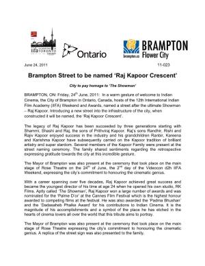Brampton Street to Be Named 'Raj Kapoor Crescent'