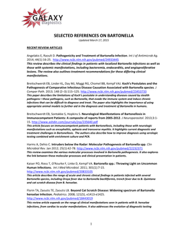 SELECTED REFERENCES on BARTONELLA Updated March 17, 2015