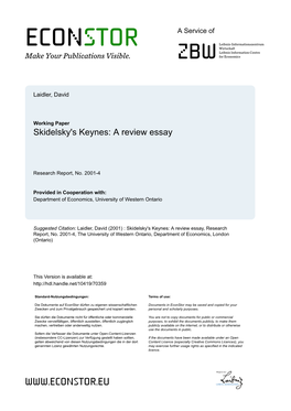 Skidelsky's Keynes: a Review Essay