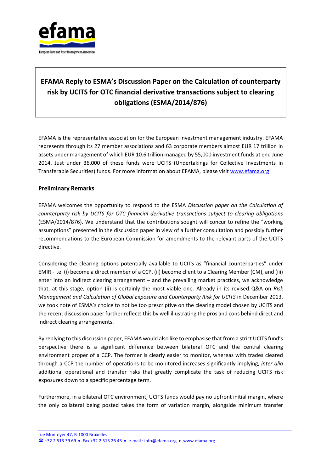 EFAMA Response to ESMA Discussion Paper on UCITS OTC