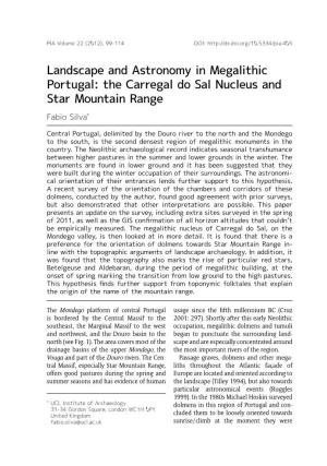 Landscape and Astronomy in Megalithic Portugal: the Carregal Do Sal Nucleus and Star Mountain Range Fabio Silva*