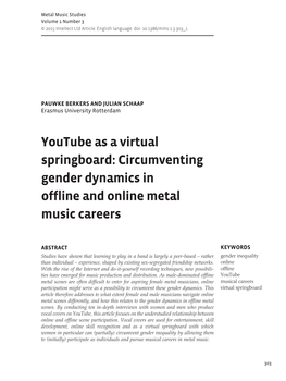 Youtube As a Virtual Springboard: Circumventing Gender Dynamics in Offline and Online Metal Music Careers