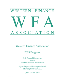 Western Finance Association 2019 Program