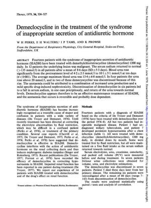 Demeclocycline in the Treatment of the Syndrome of Inappropriate Secretion of Antidiuretic Hormone