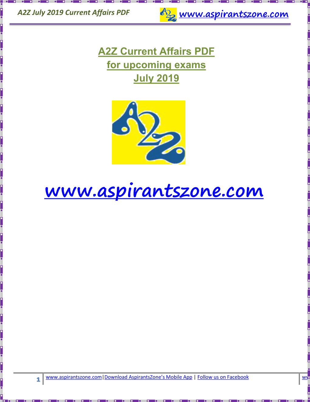 A2Z July 2019 Current Affairs PDF