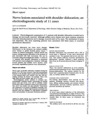 Nerve Lesions Associated with Shoulder Dislocation; an Electrodiagnostic Study of 1 1Cases