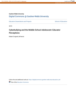 Cyberbullying and the Middle School Adolescent: Educator Perceptions