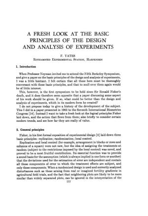 Principles of the Design and Analysis of Experiments