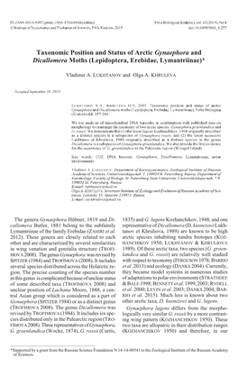 Taxonomic Position and Status of Arctic &lt;I&gt;Gynaephora&lt;/I&gt; and &lt;I