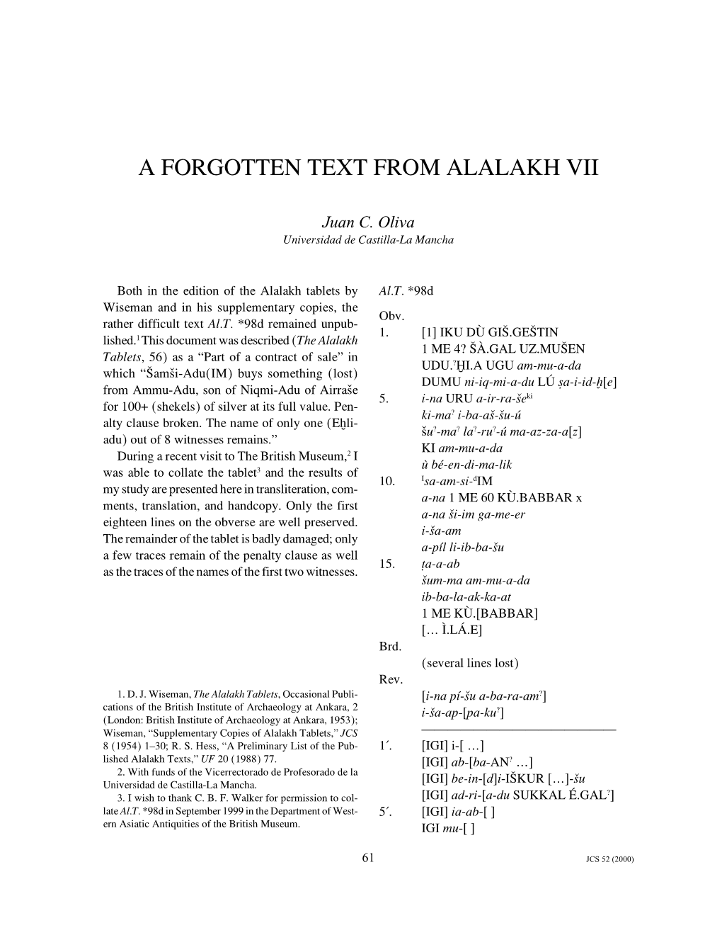 A Forgotten Text from Alalakh Vii