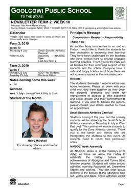 Goolgowi Public School to the Stars Newsletter Term 2, Week 10