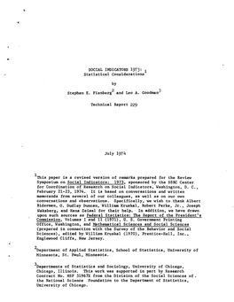 Technical Report 229 Social Indicators 1973 Statistical Considerations Stephen E Fienberg and Leo a Goodman.Pdf