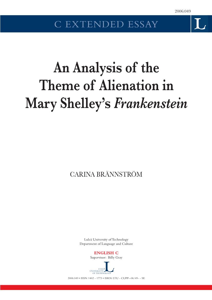 An Analysis of the Theme of Alienation in Mary Shelley's Frankenstein
