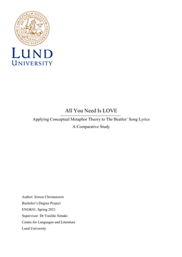 All You Need Is LOVE Applying Conceptual Metaphor Theory to the Beatles’ Song Lyrics a Comparative Study