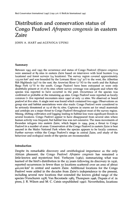 Distribution and Conservation Status of Congo Peafowl Afropavo Congensis in Eastern Zaire