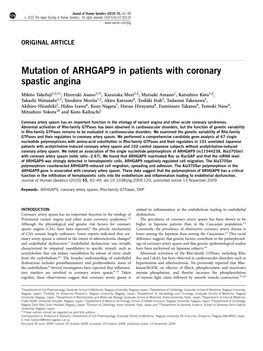 Mutation of ARHGAP9 in Patients with Coronary Spastic Angina