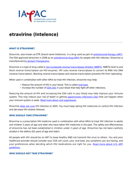 Etravirine (Intelence)