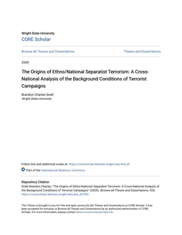 The Origins of Ethno/National Separatist Terrorism: a Cross- National Analysis of the Background Conditions of Terrorist Campaigns