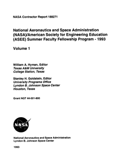 American Society for Engineering Education (ASEE) Summer Faculty Fellowship Program - 1993