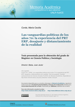 Las Vanguardias Políticas De Los Años 70: La Experiencia Del PRT ERP, Desajuste Y Distanciamiento De La Realidad