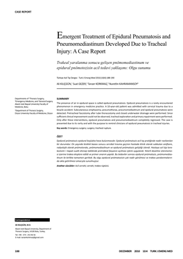 Emergent Treatment of Epidural Pneumatosis and Pneumomediastinum Developed Due to Tracheal Injury: a Case Report