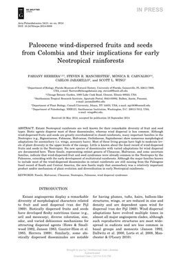Paleocene Wind-Dispersed Fruits and Seeds from Colombia and Their Implications for Early Neotropical Rainforests