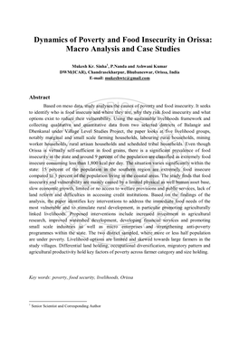 Dynamics of Poverty and Food Insecurity in Orissa: Macro Analysis and Case Studies