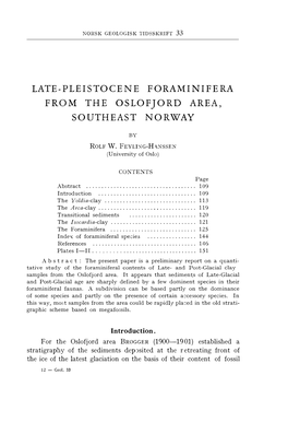 Late-Pleistocene Foraminifera from the Oslofj Ord Area, Southeast Norway